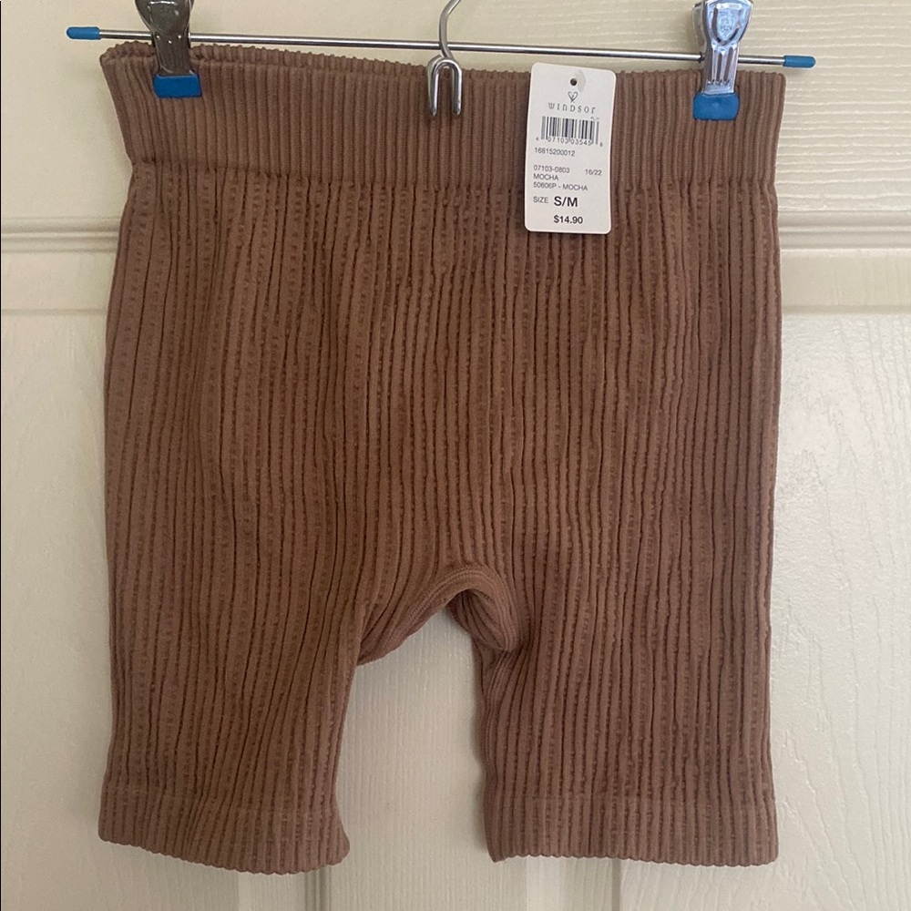 Brown Ribbed Bike Shorts